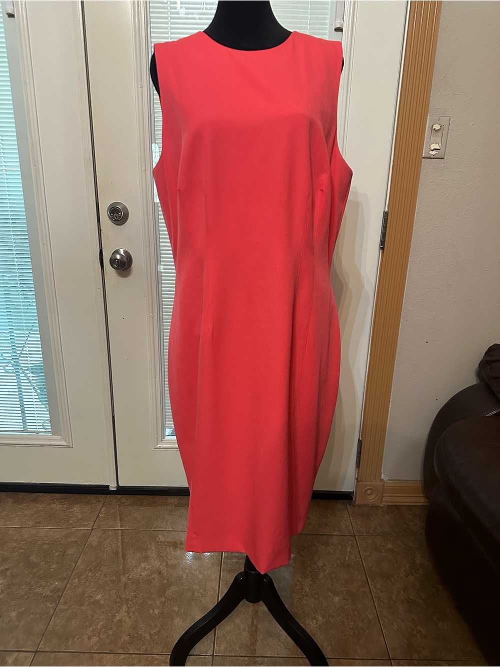 ANTONIO MELANI Sleeveless Coral-Red Midi Sheath Dress